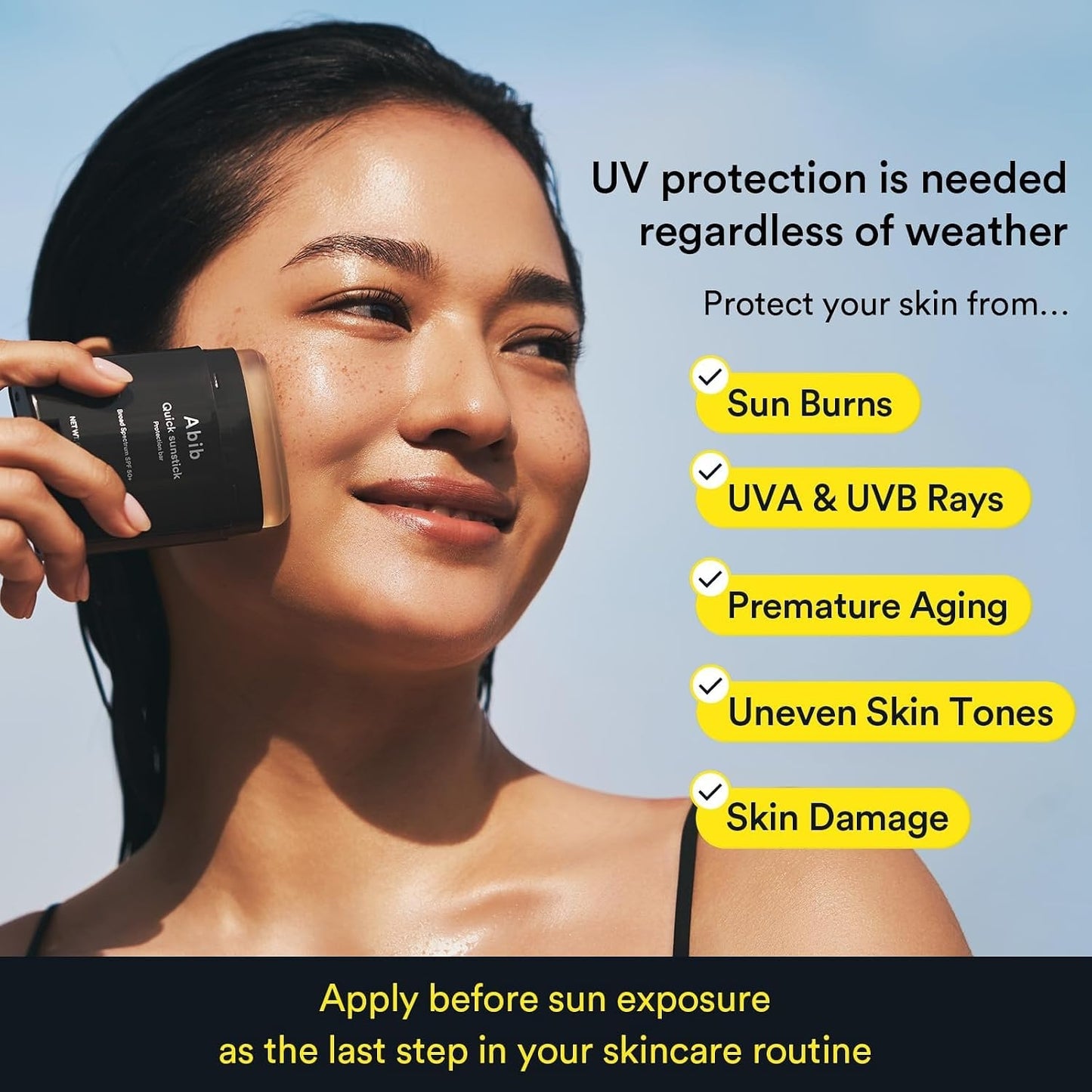 Quick Sunstick Protection Bar SPF50+ Broad Spectrum, Glowy Sunscreen Stick for Dry & Sensitive Skin, No White Cast, With Centella & Aloe, Korean Sunscreen, 0.77 oz / 22 g